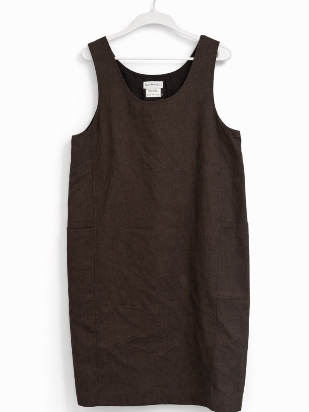 Harvé Benard Sport Linen Pocket Dress – Brown Sleeveless Shift 2X